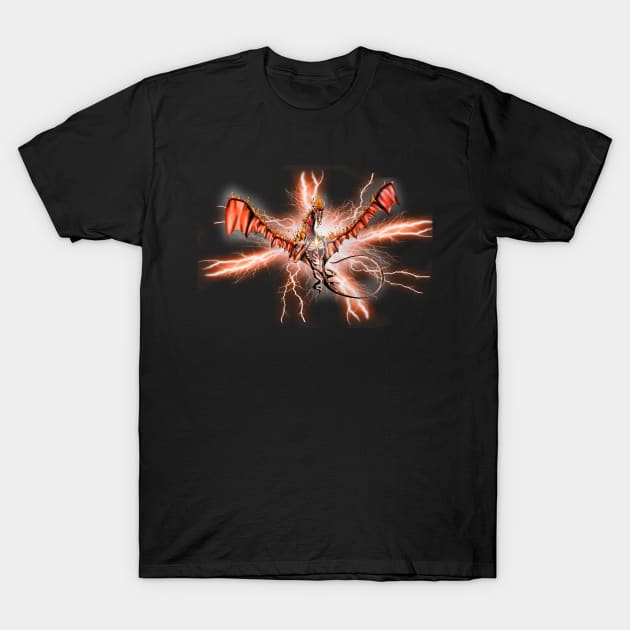 Fire Dragon in a Storm T-Shirt by sketchart